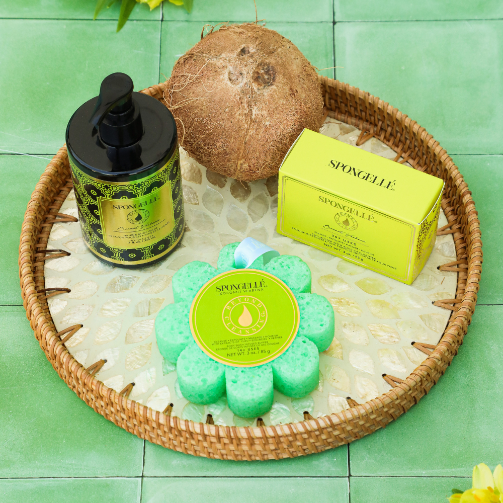 Coconut Verbena Body Buffer, Pedi Buffer, and Body Wash Refill Set