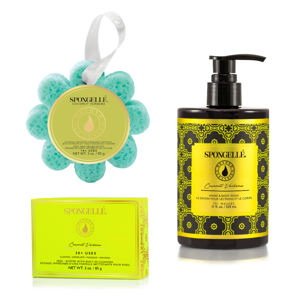 Coconut Verbena Body Buffer, Pedi Buffer, and Body Wash Refill Set