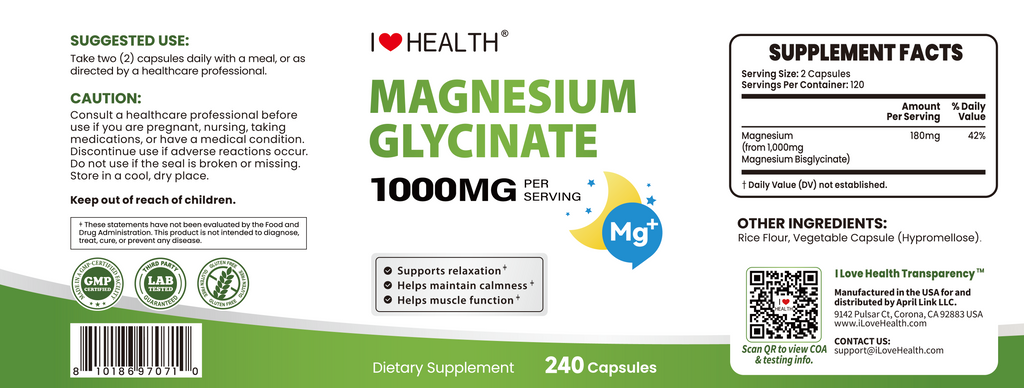 I Love Health Magnesium Glycinate – 240 Capsules