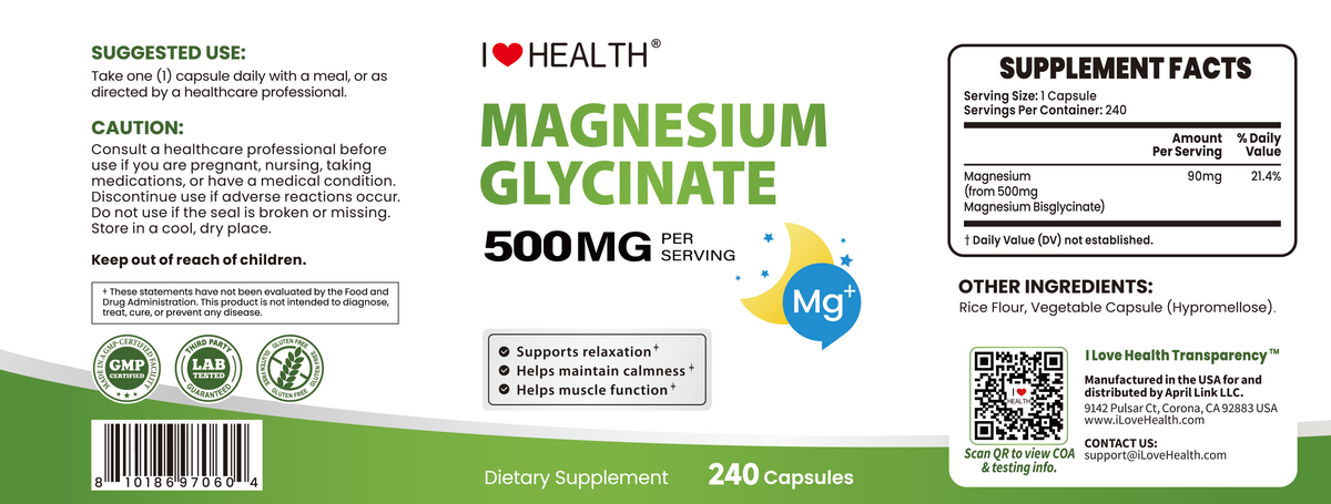 I Love Health Magnesium Glycinate – 240 Capsules