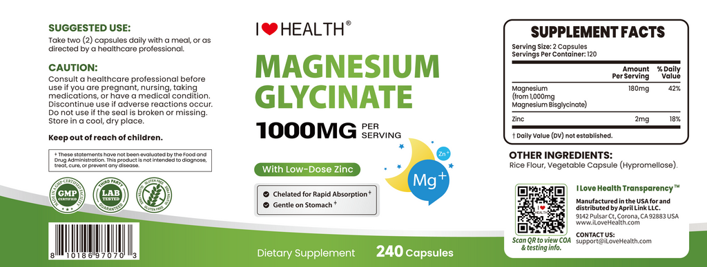I Love Health Magnesium Glycinate – 240 Capsules