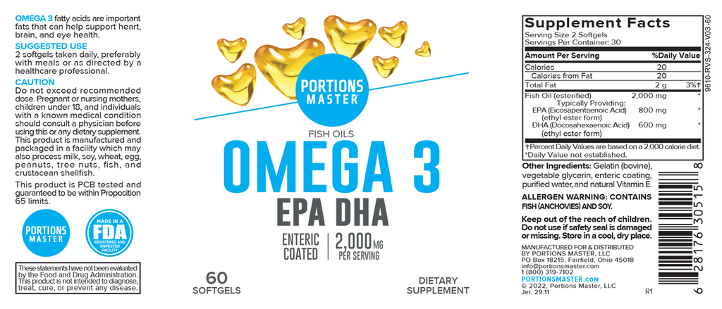 Portions Master Omega-3 Fish Oil – 60 Softgels (EPA & DHA)